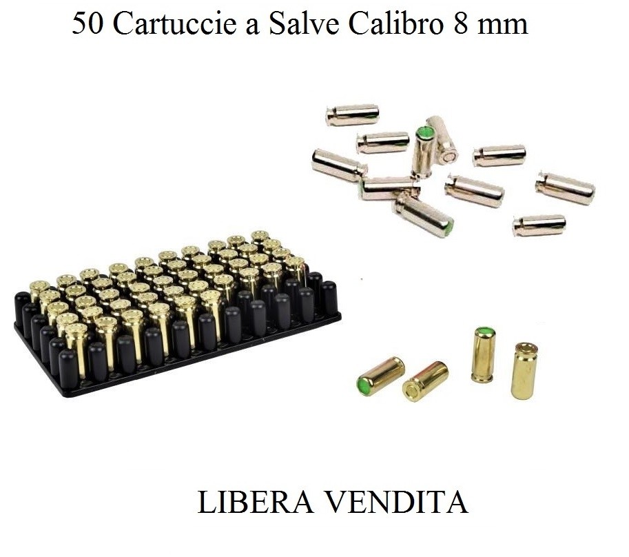 Cartucce a Salve Proiettili a Salve Calibro 8 mm Confezione 50 Colpi per  Pistola Automatica Art.NSD-8MM