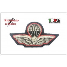 Brevetto Paracadutismo Abilitazione Lancio Sagomato Ricamato a Mano Canutiglia Argento Bordo Rosso con Stella Militare Carabinieri Art.NSD-SAGO-2