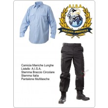 Divisa Camicia Azzurra Manica Lunga + Pantaloni Multitasche Blu Nevy + Toppa Tonda e Rettangolare A.I.S.A. Art.NSD-DAISA